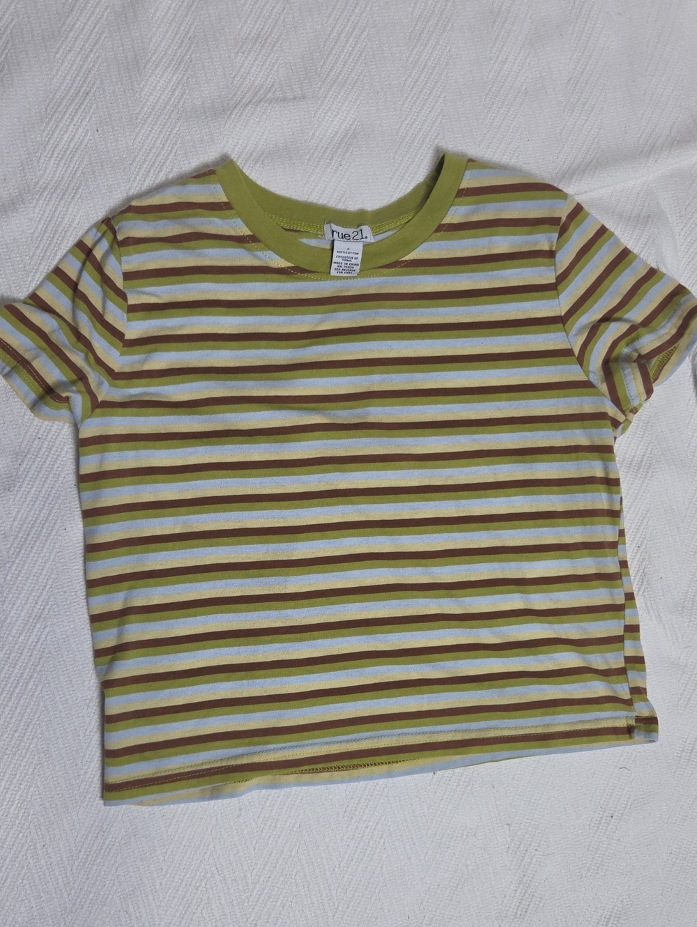 Rue21 Vintage Y2K Striped Cropped Baby Tee Green Brown Blue Small S